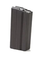 ASC AR Family Rifle Magazine, black curved metal body, angled front view