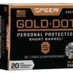 Speer Ammunition SPR GOLD DOT, black and gold ammunition box front view