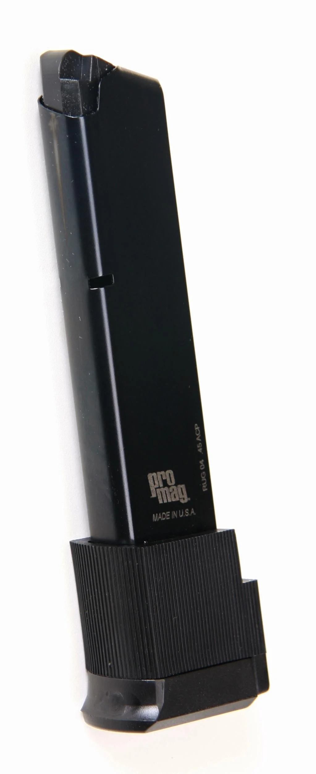 primary-50527 ProMag Ruger P90 Magazine black steel magazine with extended base, front angled view