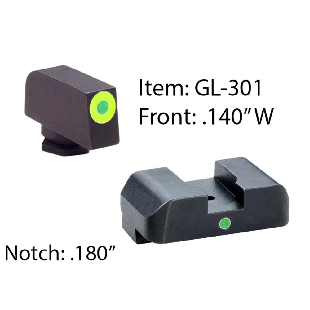 primary-50531 Ameriglo Tritium i-Dot Night Sight Set for Select Glocks / Front Outline Color - LumiGreen / Rear Metal Style - New