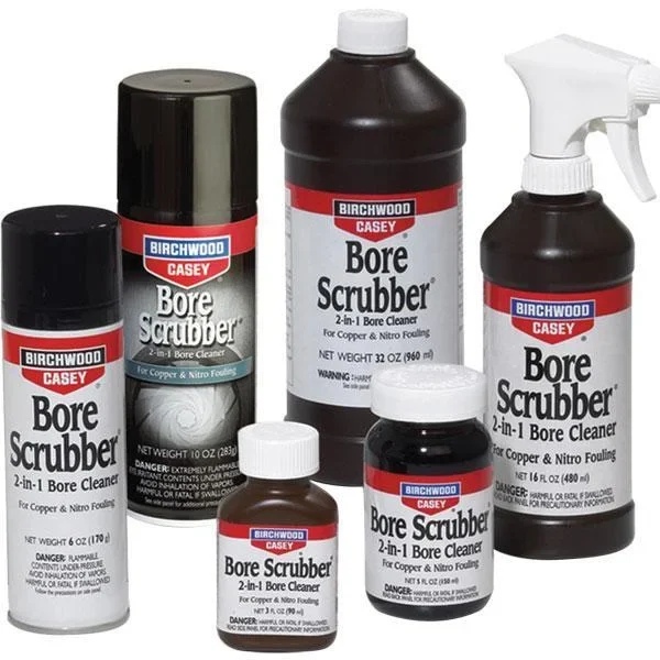 Birchwood Casey Bore Scrubber 2-in-1 Bore Cleaner in assorted black, white and red containers