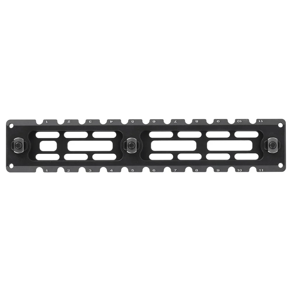 primary-50537 Leapers UTG Pro M-LOK Arca Rail, black top view with slots and mounting screws