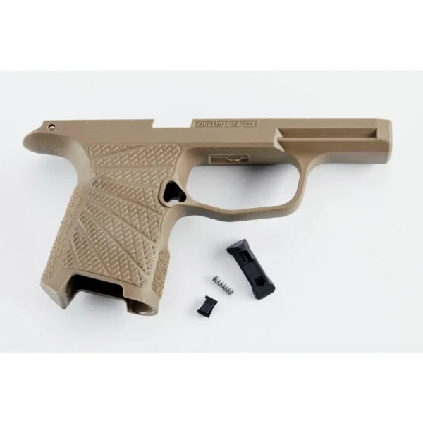 Wilson Combat Grip Module for P365 No Manual Safety, tan left-side view with black parts