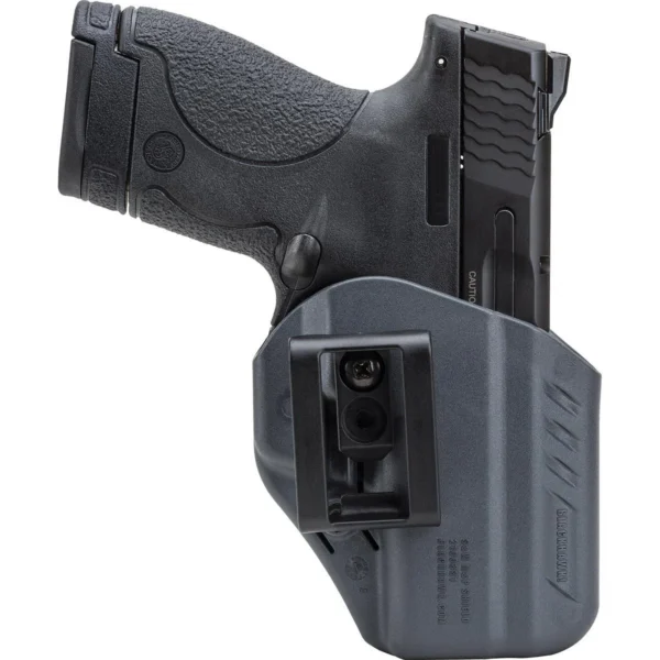 Blackhawk A.R.C. IWB Holster, right-side view in urban grey with black handgun inserted