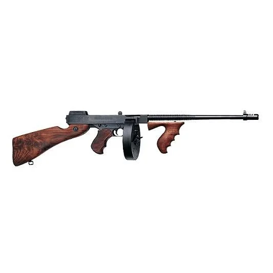 Kahr Arms Thompson 1927A1 Carbine, right-side view with wood furniture and drum magazine
