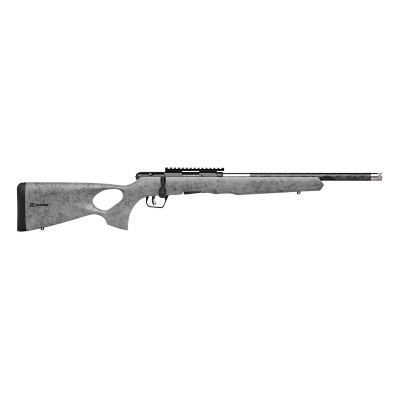 primary-50560 Savage Arms SAV B22 TIMBERLITE, gray and black side view with thumbhole stock and top rail