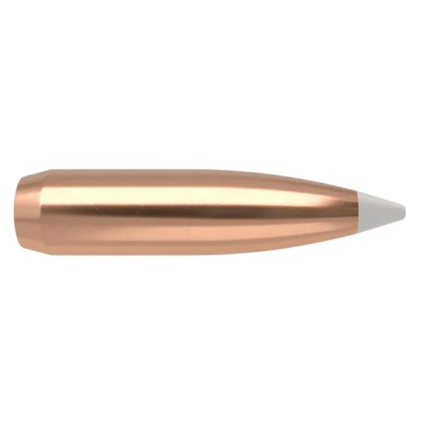 NOSLER 30 CAL 180GR ACCUBOND 50CT copper bullet in side view with white polymer tip
