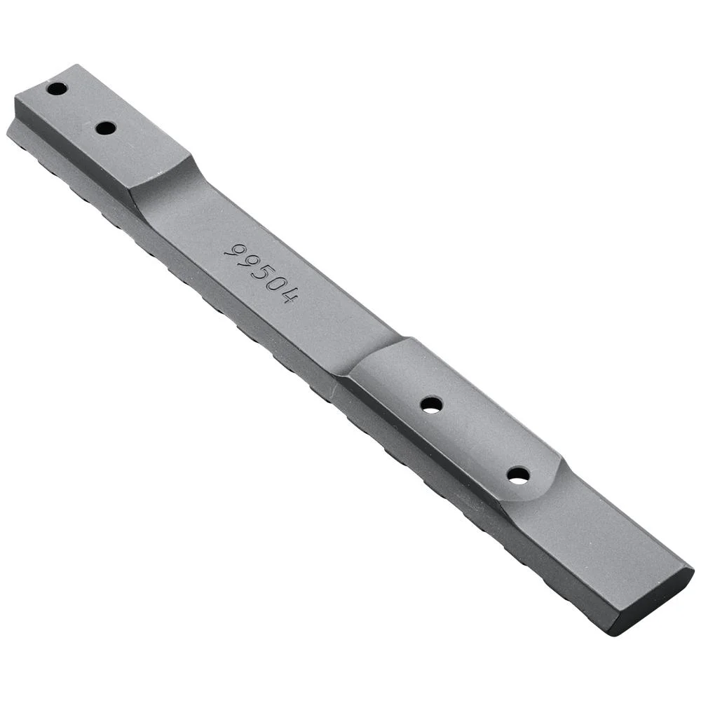 primary-50634 WEAVER EXT MULT SLT REM 700 SA 20MOA, angled top view of silver rail with mounting holes