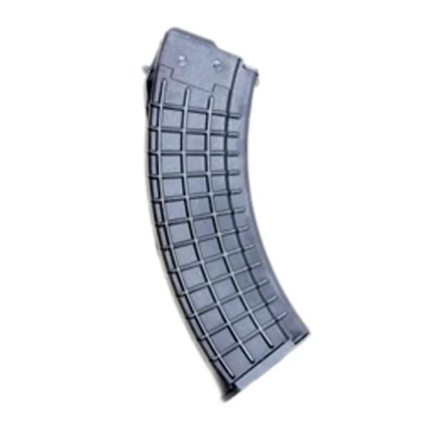 ProMag AK-47 Magazine curved black polymer magazine, side view, with grid-textured body