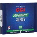 CCI 45 COLT BISMUTH SHOTSHELL blue ammunition box, front view, with red and green branding