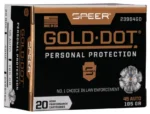 Speer Ammunition SPR GOLD DOT, black and gold ammunition box shown from the front