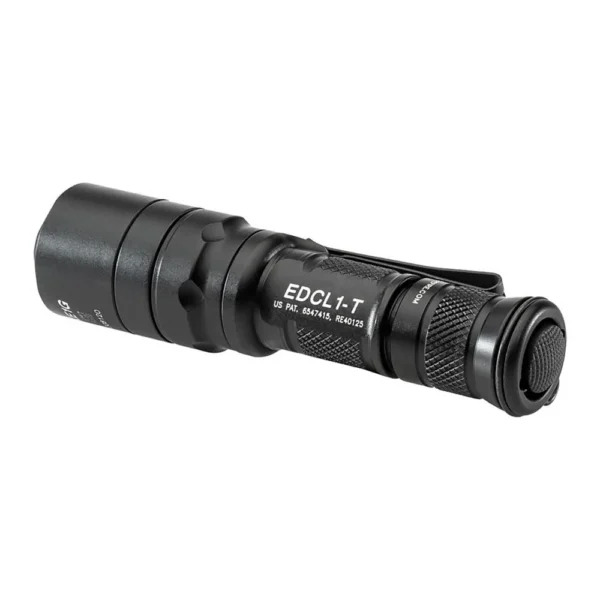 Surefire EDCL1-T Dual Output Everyday Carry Flashlight, black angled side view
