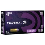 Federal Cartridge Co. Training Match, black and purple ammunition box, front view