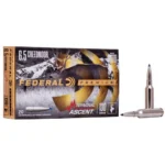 Federal Terminal Ascent Rifle Ammunition, box with one upright cartridge and one cartridge on its side