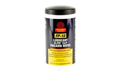 SHOOTERS CHOICE FP-10 CLP WIPES 75CT black canister with yellow and black label