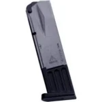 Mec-Gar SIG P226 Magazine, blued angled side view with black extended baseplate