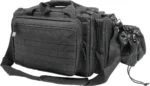 VISM by NcSTAR Competition Range Bag, black angled view with shoulder strap and side pouch