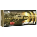 Federal HammerDown Rifle Ammunition, black and gold ammunition box in front view