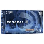 Federal Power-Shok blue ammunition box, front view with forest graphics and white branding