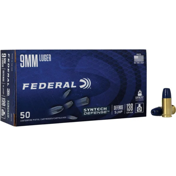 Federal Cartridge Co. Federal Syntech Defense Handgun Ammunition 9mm Luger 138 gr. SJHP 1050 fps 50/ct