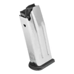 Springfield Armory XD-M Handgun Magazine, angled view with stainless body and black base