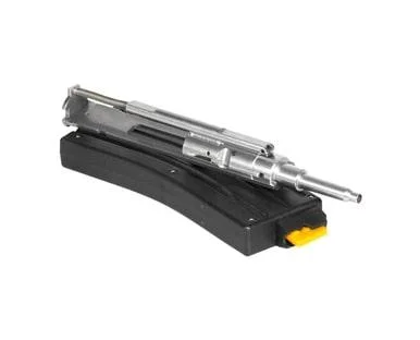 primary-50843 CMMG 22LR AR Conversion kit - Bravo with silver bolt assembly and black magazine, angled view
