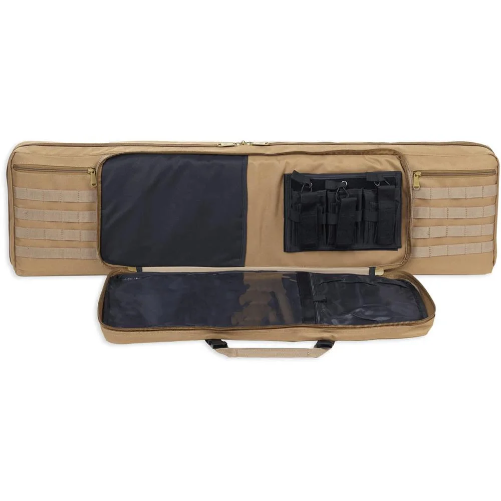primary-50871 Bulldog BDT Tactical Rifle Case tan case shown open with black padded interior and handle