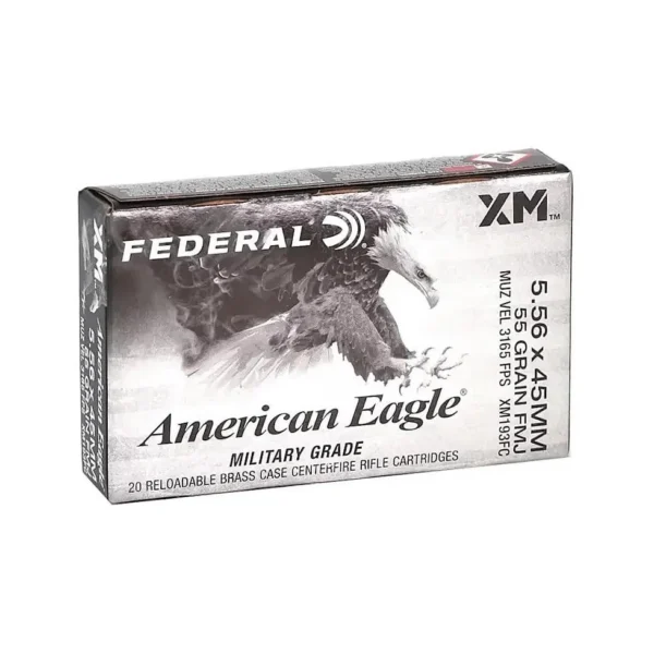 Federal Cartridge Co. Federal American Eagle Rifle Ammunition 5.56X45 NATO 55gr FMJ 3165 fps 20/ct
