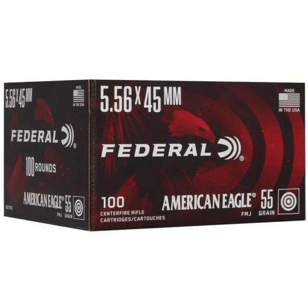 Federal Cartridge Co. Federal American Eagle Rifle Ammunition 5.56X45 NATO 55gr FMJ 3165 fps 100/ct