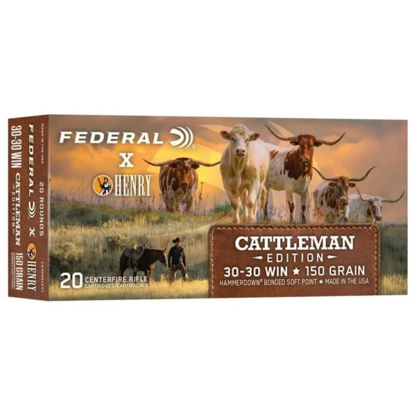 Federal Cartridge Co. Federal x Henry Cattleman Edition rifle Ammunition 30-30 Win 150gr SP 2390 fps 20/ct