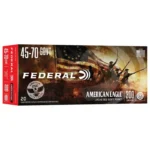 Federal American Eagle 250th Rifle Ammunition box, front view with red and black graphics