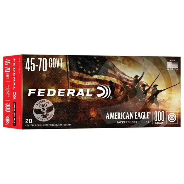 Federal Cartridge Co. Federal American Eagle 250th Rifle Ammunition .45-70 Govt 300gr SP 1850 fps 20/ct