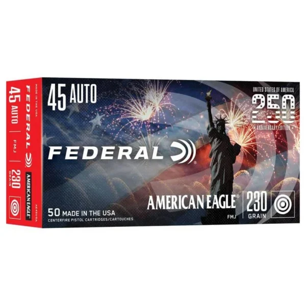 Federal Cartridge Co. Federal 250th Anniversary USA Handgun Ammunition .45 Auto 230gr FMJ 890 fps 50/ct