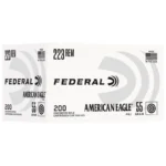 Federal American Eagle Rifle Ammunition, front view of white 200-round ammunition box
