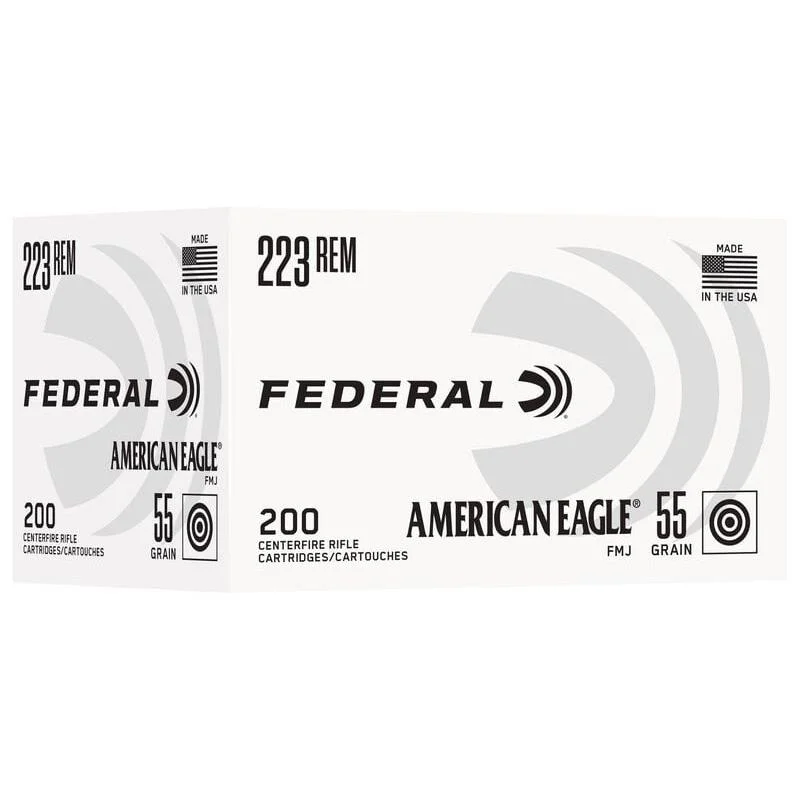 primary-50933 Federal American Eagle Rifle Ammunition, front view of white 200-round ammunition box