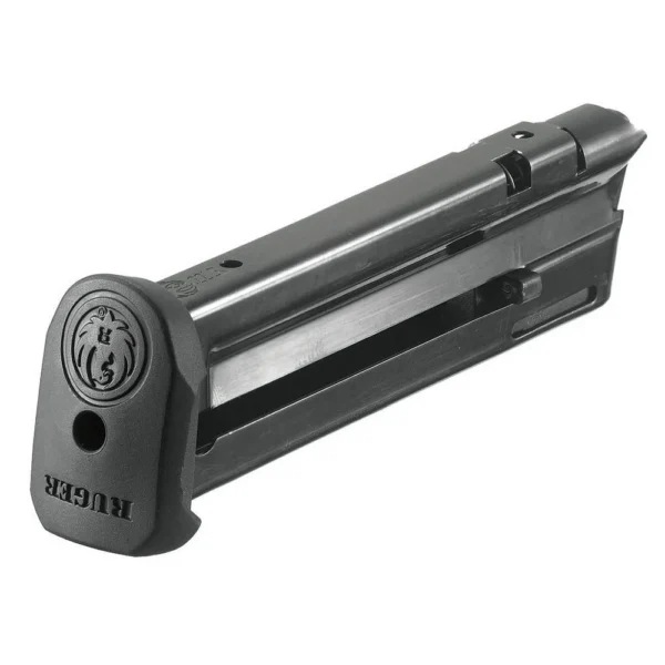 MAG RUGER SR22, angled view of black magazine with extended baseplate