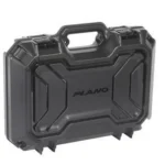 Plano Tactical Series Pistol Case, black angled front view with molded shell and carry handle