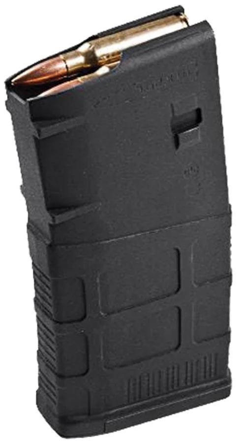 primary-50946 MAGPUL PMAG M3, black angled front view with textured body and visible cartridge