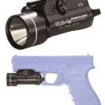 Streamlight TLR-1S Tactical LED Light with Strobe, angled view and mounted on pistol
