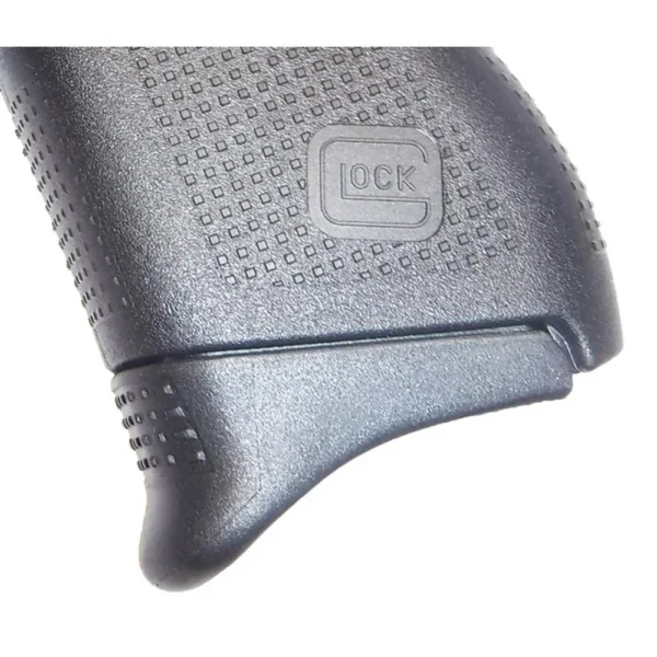 PEARCE GRIP EXT FOR GLK 43, black, close-up side view with textured grip and Glock logo