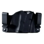 Stealth Operator Micro Compact IWB Holster, black front view with belt clips and mounting screws