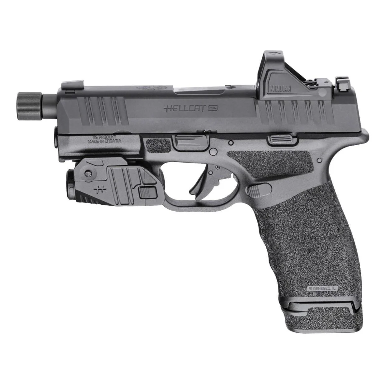 primary-51002 Viridian CTL Custom for Hellcat Pro, black right-side view mounted beneath a pistol