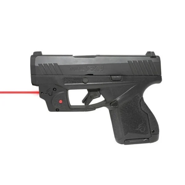 Viridian E Series Red Laser, black unit mounted on a Taurus GX4 pistol in left-side view