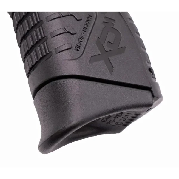 Pearce Grip XDM9 Elite Compact black magazine extension installed, angled rear view