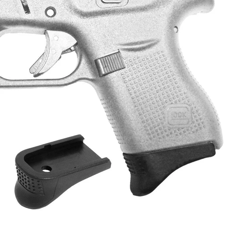 primary-51032 PEARCE PLUS-ONE EXT FOR GLK 43 black grip extension beside a pistol grip, angled side view