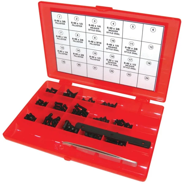 Pachmayr Master Gunsmith Hex Head Screw Kit, open red case with assorted black screws