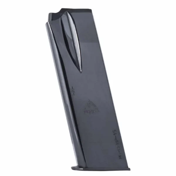 Mec-Gar Springfield SA-35 Browning Hi-Power magazine, black angled side view with metal body