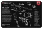 GSM TekMat Smith & Wesson Shield black cleaning mat with white pistol diagrams and red logo