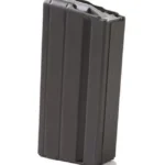 ASC AR Family Rifle Magazine, angled side view with black ribbed metal body and dark follower