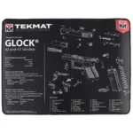 TEKMAT ULTRA PSTL MAT FOR GLK 42/43, black top view with white pistol parts diagram